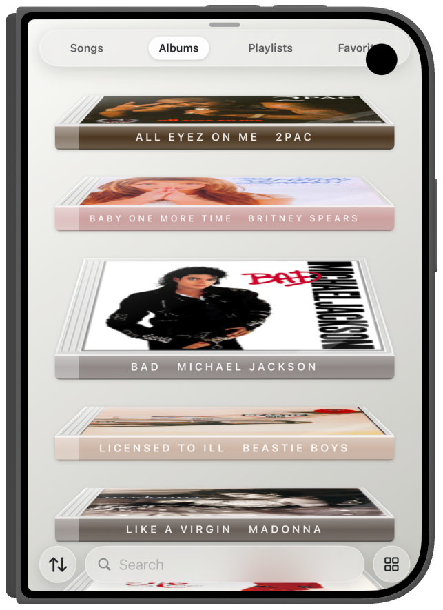 iPhone Duo closed, album list on the cover.