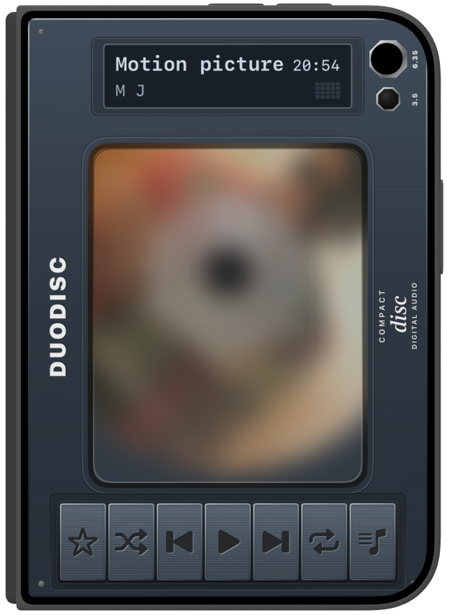 iPhone Duo closed in Night Sky, disc player on the cover.