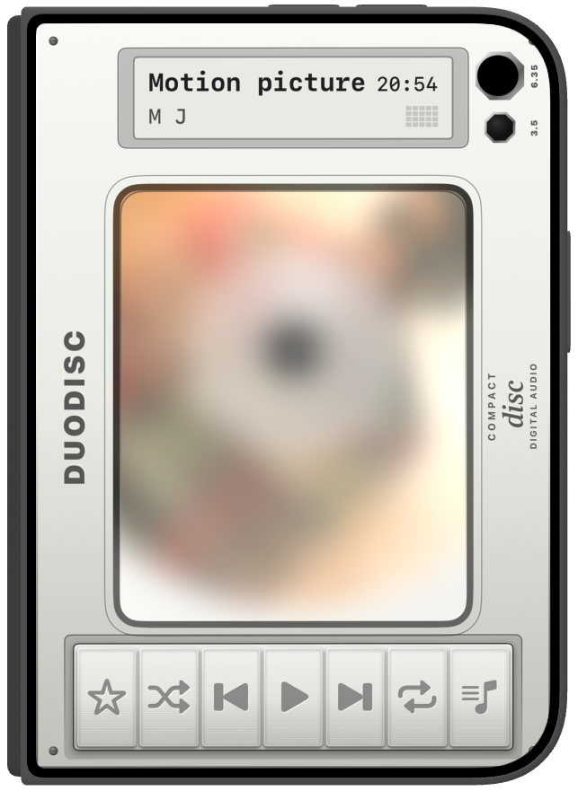 iPhone Duo closed in Star White, disc player on the cover.