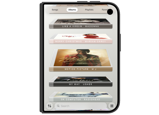 iPhone Duo closed, album list on the cover.