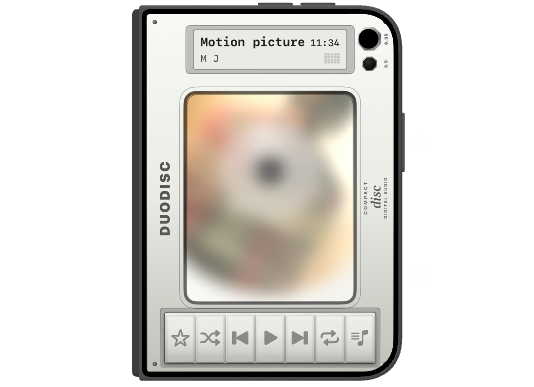iPhone Duo closed in Star White, disc player on the cover.
