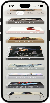 iPhone showing the album list with search.